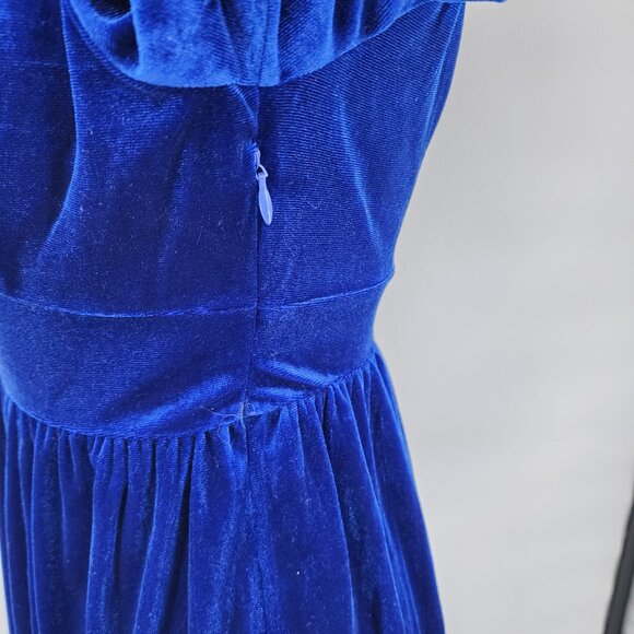 HALARA Deep V Neck Ruffled Hem Velvet Royal Blue Mini Party Dress XS NWT - Picture 6 of 12
